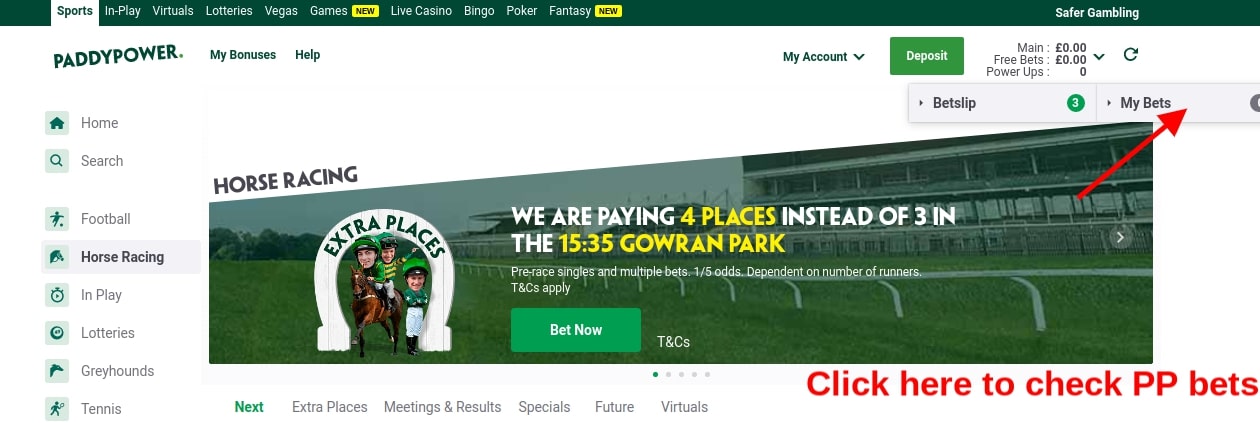 Paddy Power Sportsbook my bets and current betslip