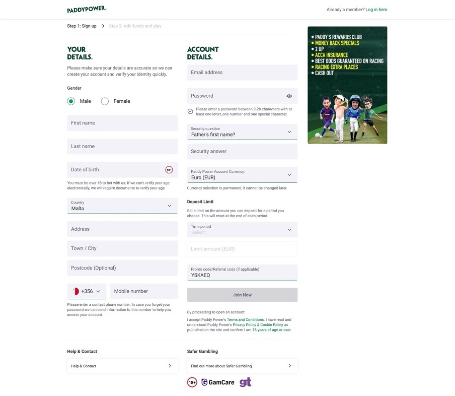 Paddy Power how to make an account
