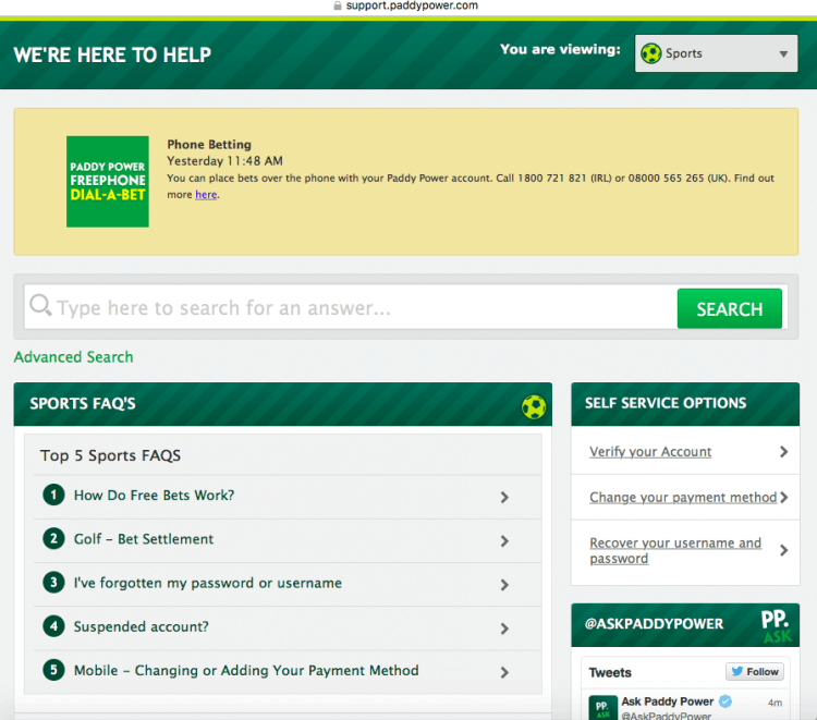 Paddy Power Customer Service Details