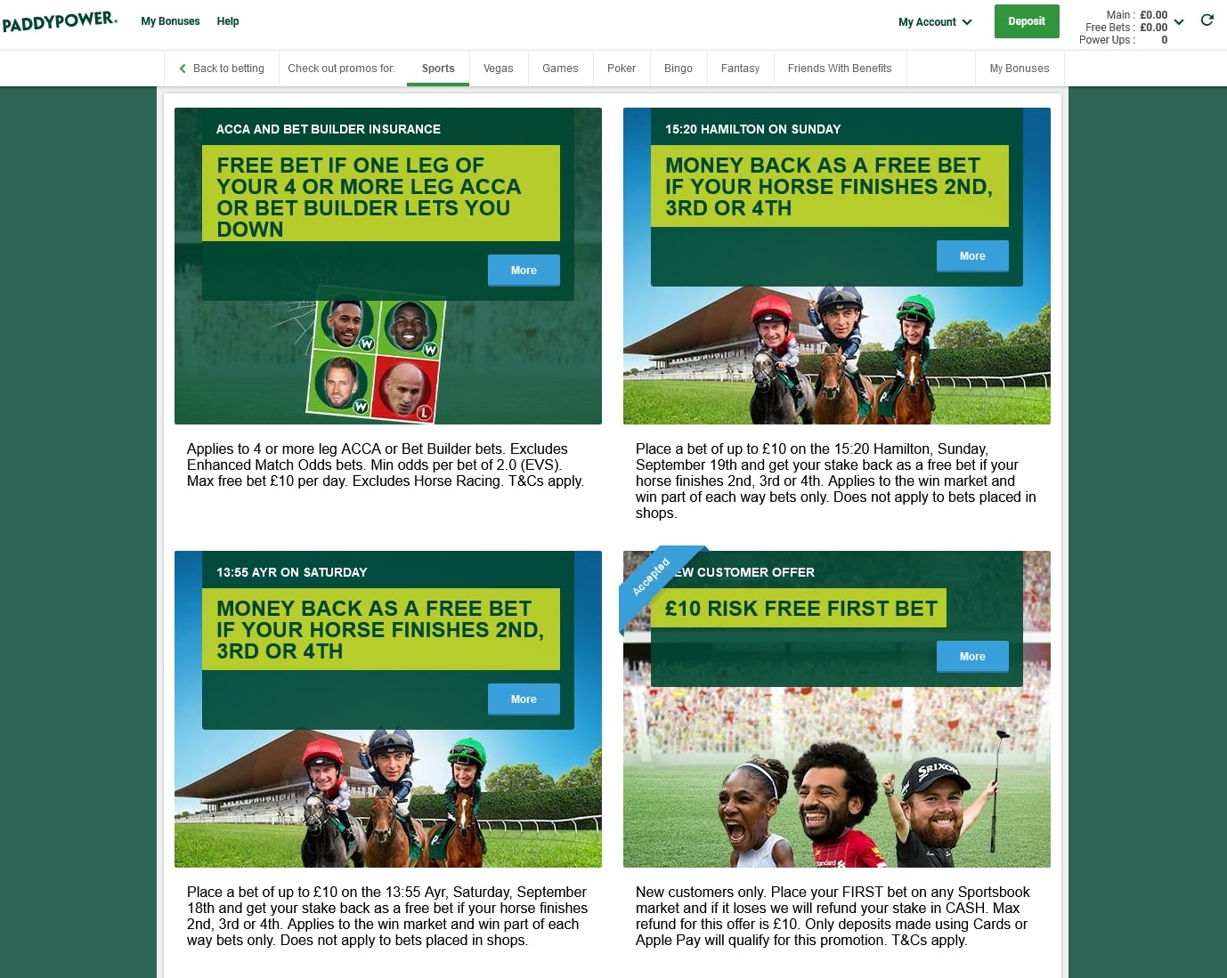 Paddy Power's generous offers for existing customers.