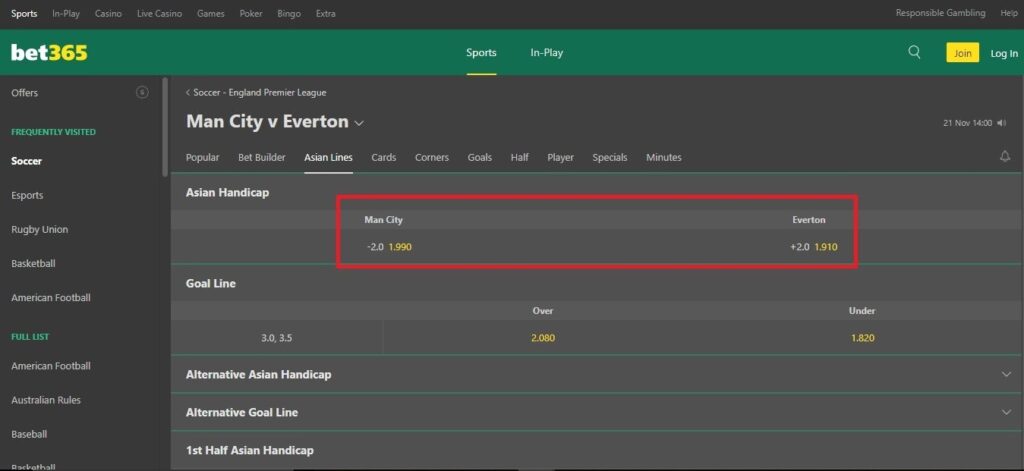 How does Asian Handicap Work on bet365 -