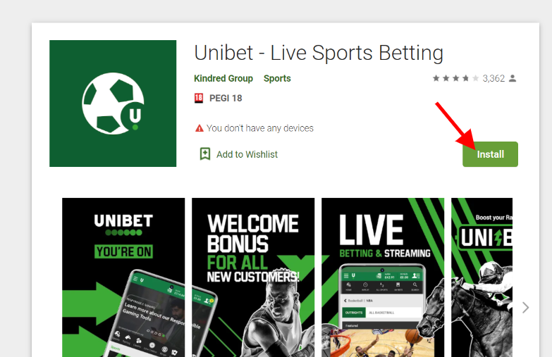 how to install the unibet android app