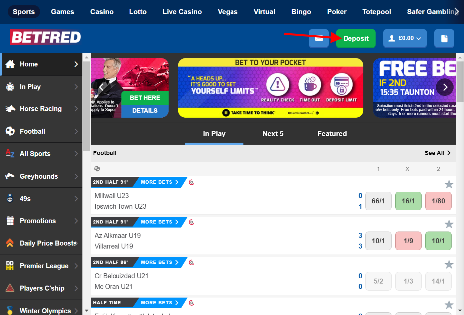 how to make a deposit transaction on betfred