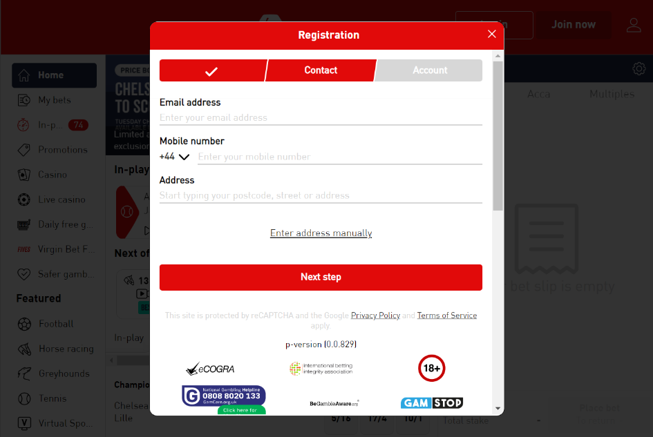 how to register on virgin bet contact details