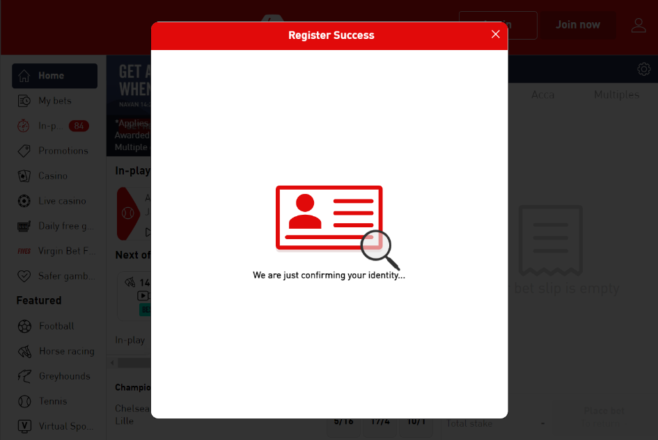 how to register on virgin bet id confirmation.