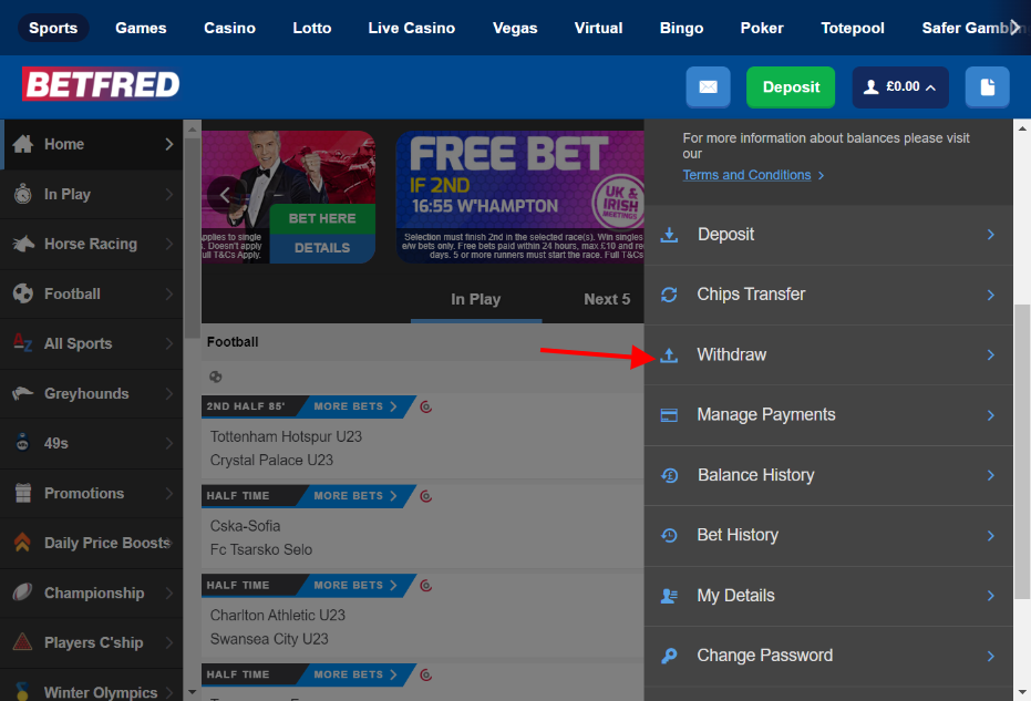 how to withdraw on betfred