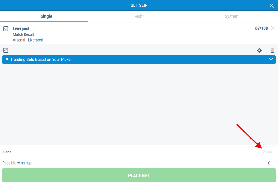 enter your stake on sportingbet