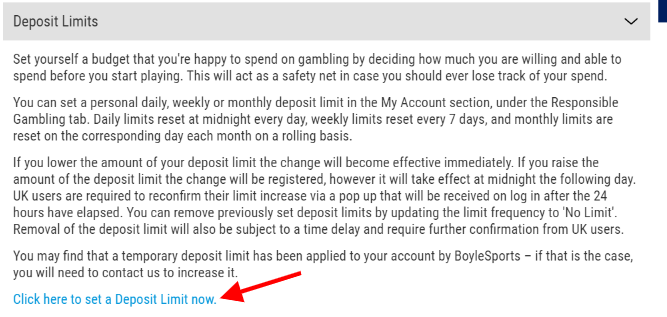 set deposit limits on boylesports
