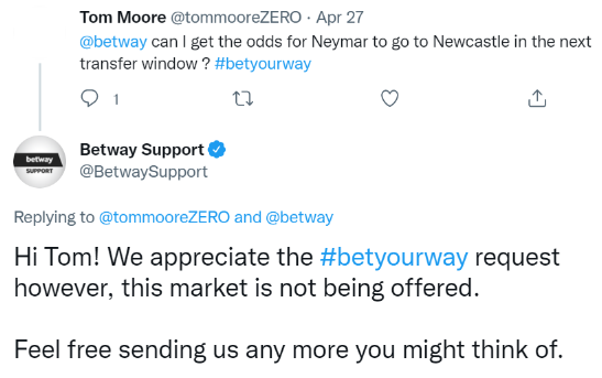 betway request a bet market not offered