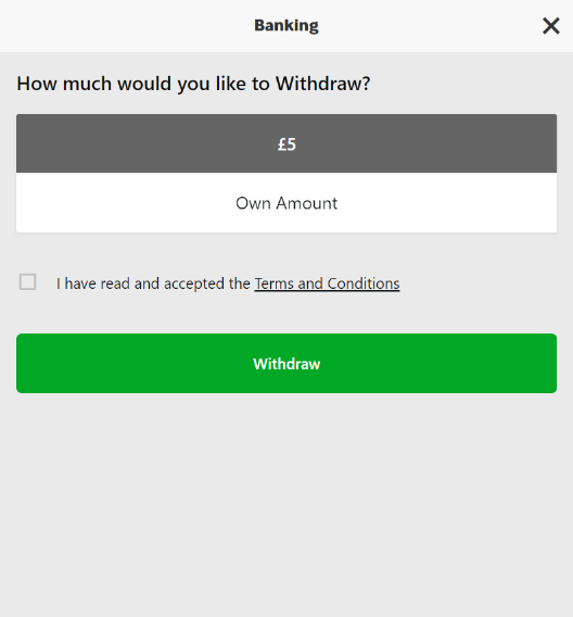 choose withdrawal amount on betway