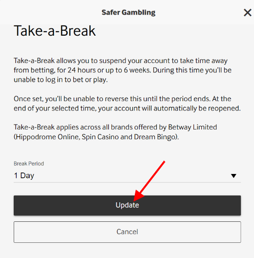 choose your break duration on betway