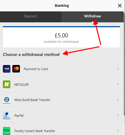 withdrawal amount on betway