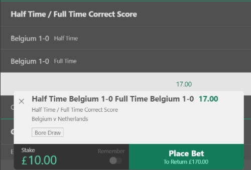 Half Time Full Time Betting Market - Belgium v Netherlands
