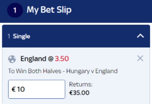 To Win Both Halves Betting Market - Hungary v England