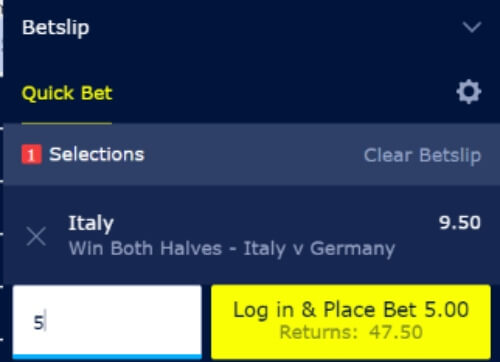 To Win Both Halves Betting Market - Italy v Germany