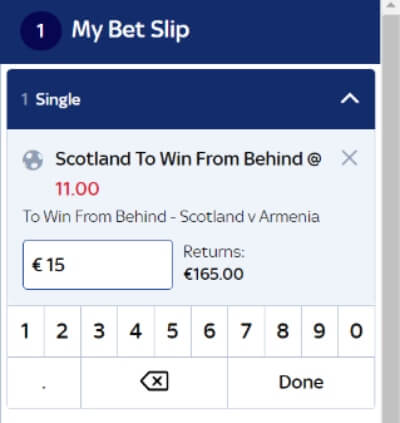 To Win From Behind Betting Market - Scotland v Armenia