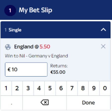 To Win To Nil Betting Market - Germany v England
