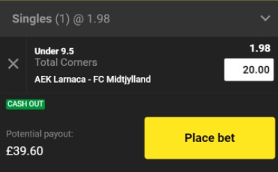 2 Way Corners Betting Market - AEK Lamaca - FC Midtjylland