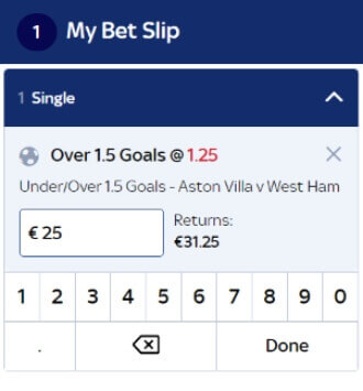 Aston Villa vs West Ham Over 1.5 Goals
