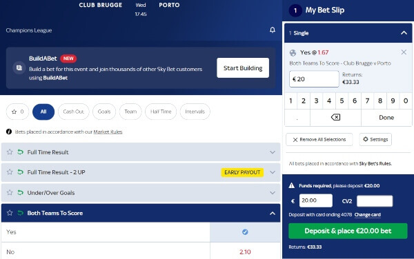 Both Teams To Score Betting Market - Skybet