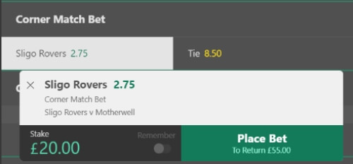 Corner Match Bet Betting Market Explained - Sligo Rovers v Motherwell
