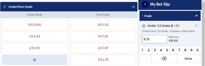 SkyBet - Chelsea vs West Ham United at 1.40