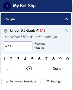Under 5.5 Goals Betting Market - Liverpool vs Ajax