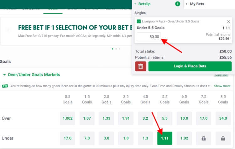 Under 5.5 Goals Betting Market - Paddy Power Liverpool vs Ajax