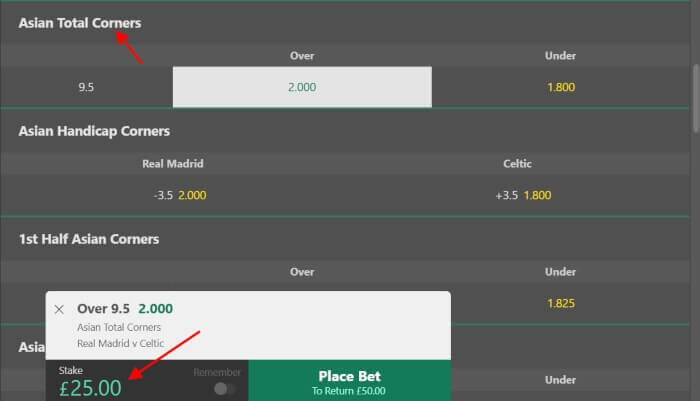 Asian Total Corners Betting Market Explained - Bet365